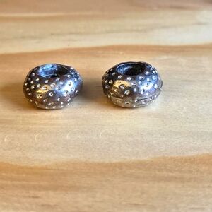 Charm Bracelet Silvertone Spacer Beads With Tiny Rhinestones Set Of 2